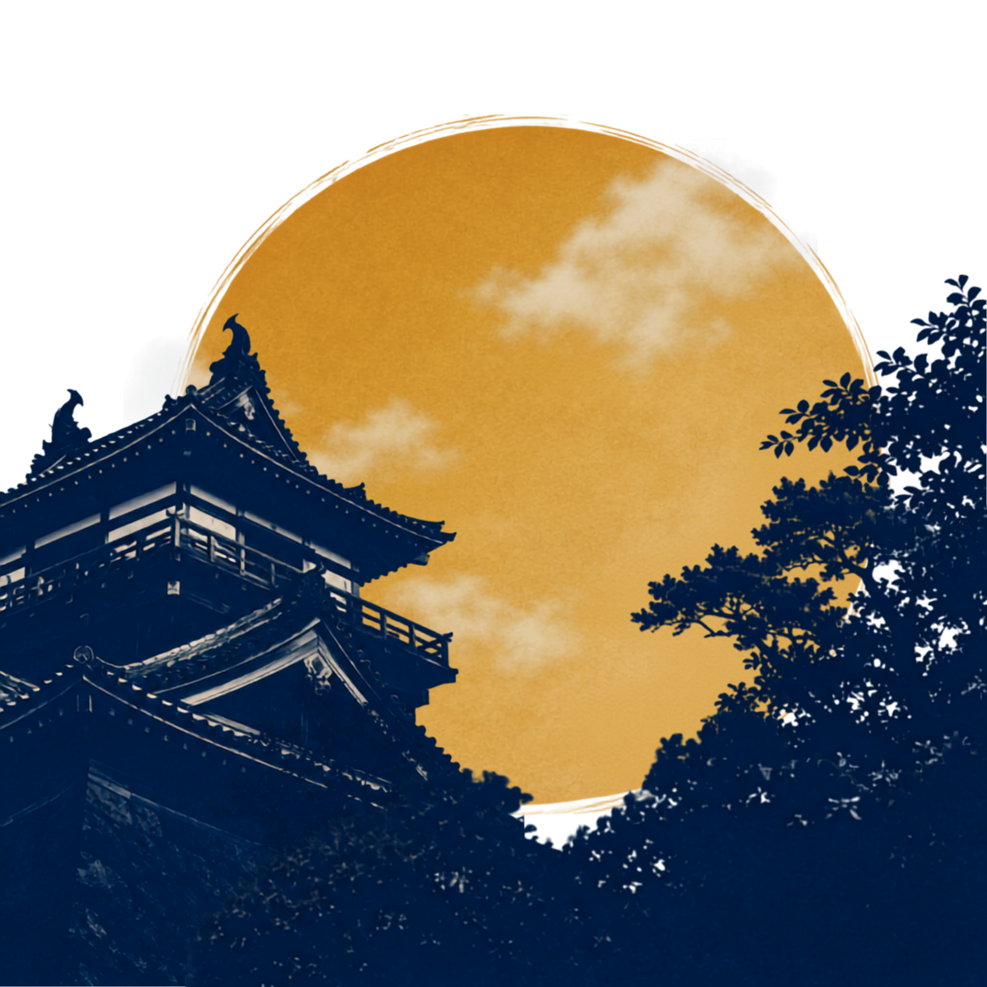月を背景にした城のイラスト